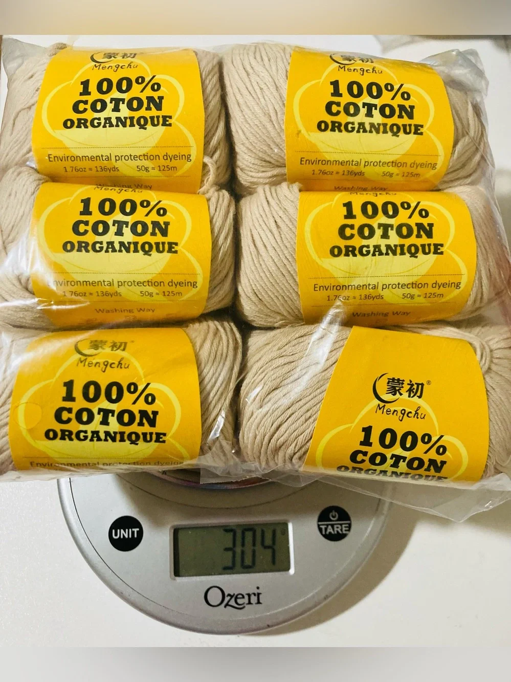 NWT 6 Mengchu 100% Organic Cotton Yarn Color: Natural Vanilla ~48g ea/10oz total